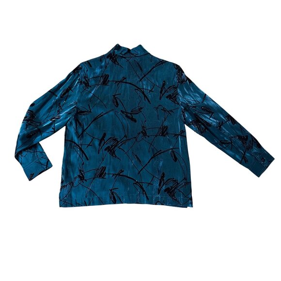 Womens Teal Shirt Iridescent Abstract Blouse NTouch Shoulder Pads Large Buttons - Picture 3 of 9